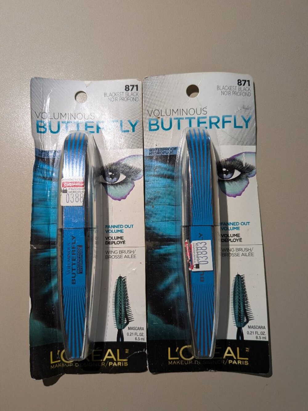 2 Loreal Voluminous Butterfly Mascara Waterproof Blackest Black 871 Wing Brush
